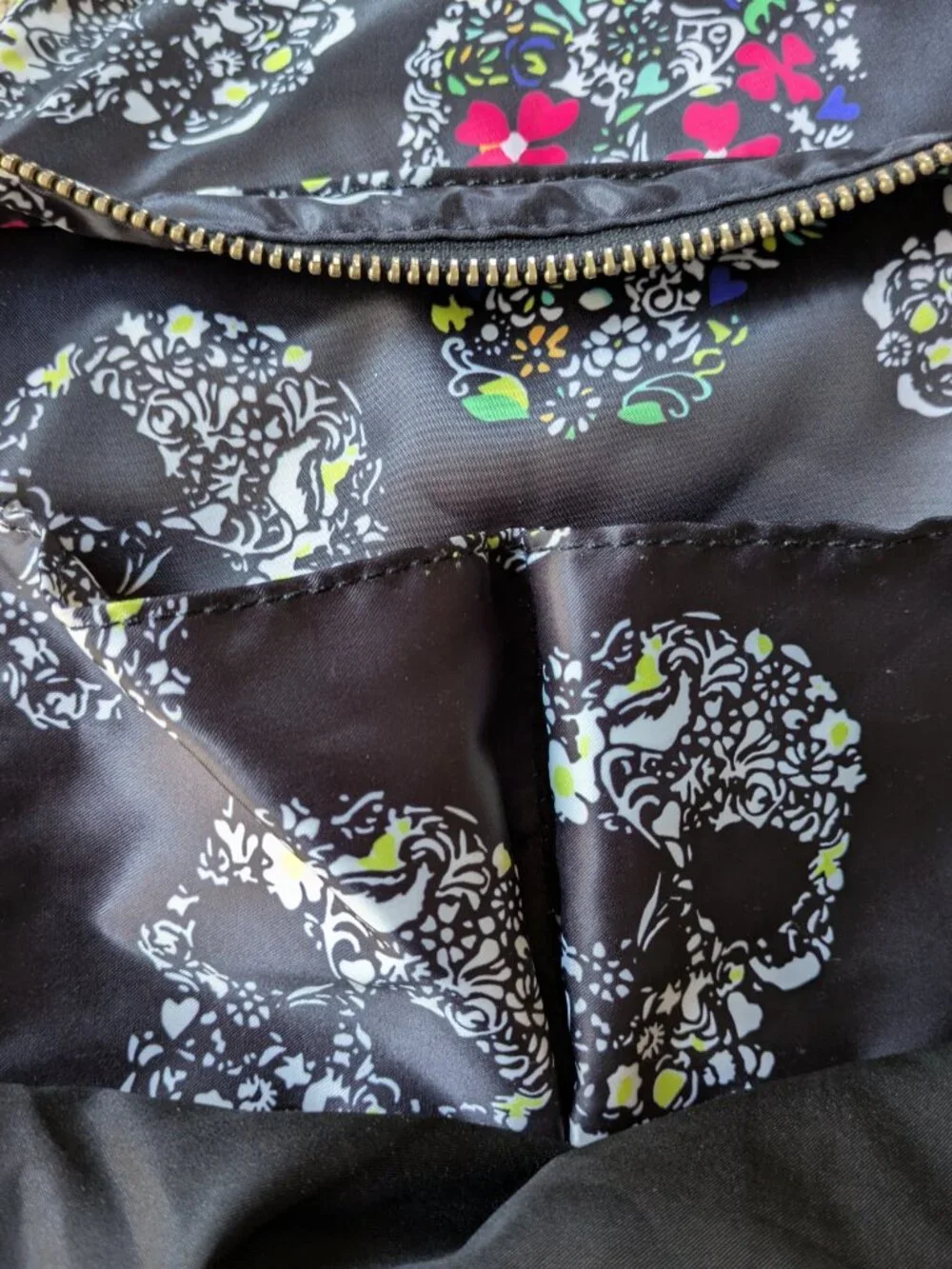 MMS Design Studio Sugar Skull Backpack Black Floral Satin Edgy Gothic #261